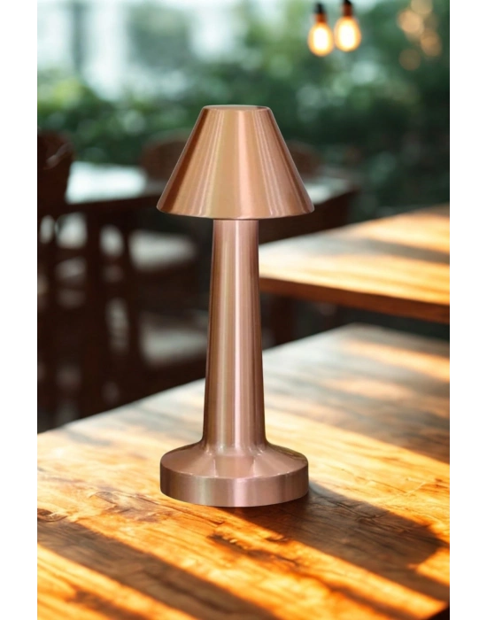 Çatı Model Bronz Renk Şarjlı Dokunmatik 3 Renkli LED Masa ası