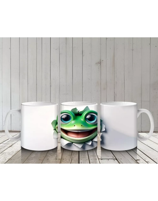 Çatlak Arasından Bakan Neşeli Kurbağa – Baskılı Kahve Kupası