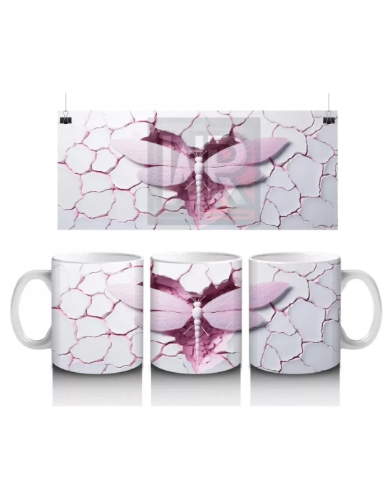 Çatlak Arka Planlı Pembe Kanatlı Kelebek – Baskılı Kupa