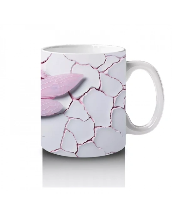 Çatlak Arka Planlı Pembe Kanatlı Kelebek – Baskılı Kupa