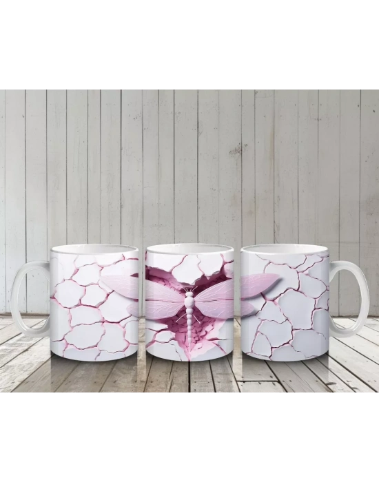 Çatlak Arka Planlı Pembe Kanatlı Kelebek – Baskılı Kupa