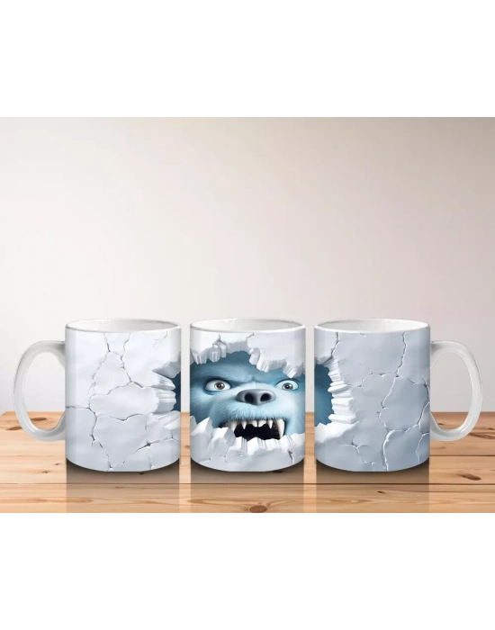 Çatlak Buzdan Bakan Mavi Yeti Yüzü – Baskılı Kahve Kupası
