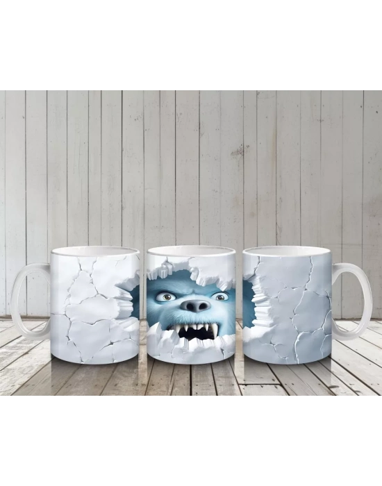 Çatlak Buzdan Bakan Mavi Yeti Yüzü – Baskılı Kahve Kupası