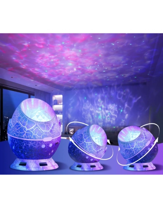 Çatlak Dinozor Yumurtası Tasarımlı Projektörlü Gece Lambası Bluetooth Özellikli