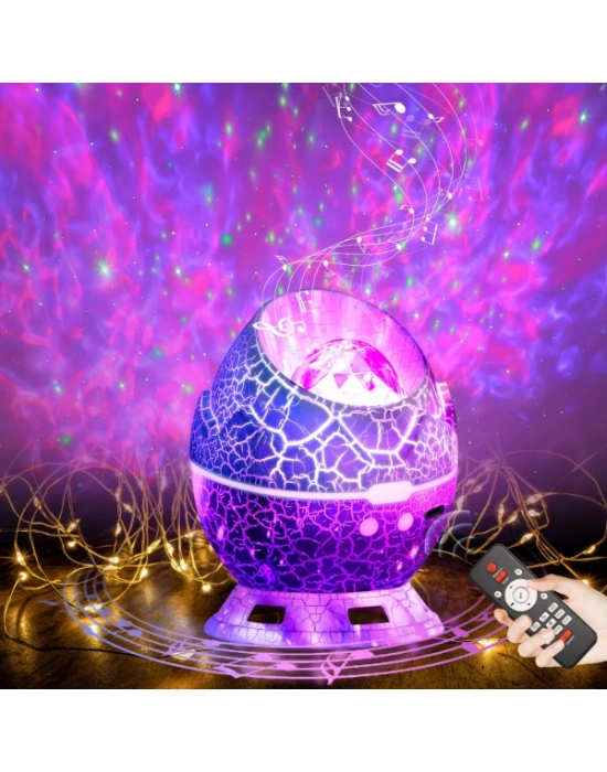 Çatlak Dinozor Yumurtası Tasarımlı Projektörlü Gece Lambası Bluetooth Özellikli