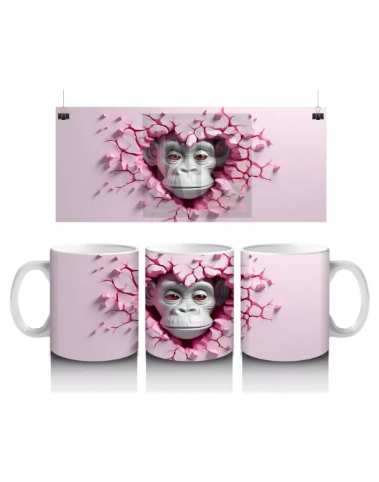 Çatlak Duvar Arasında Bakan Güçlü Goril Figürü - Baskılı kahve kupası