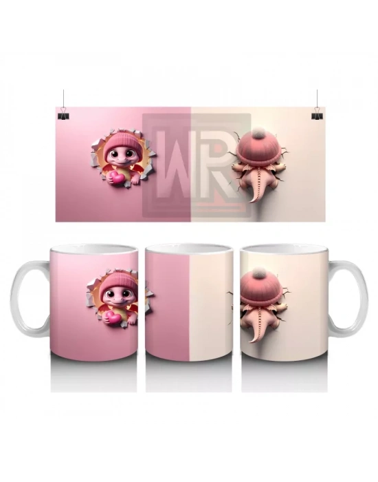 Çatlak Duvar Arasında Beliren Sevimli Dinozor Bebek (Ön ve Arka) - Baskılı kahve kupası