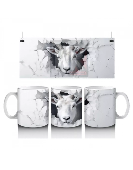 Çatlak Duvar Arasında Beyaz Keçi – Baskılı Kahve Kupası