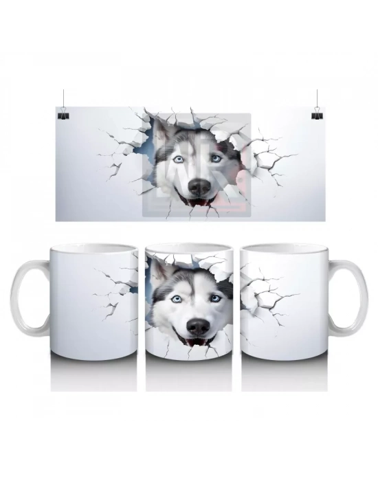 Çatlak Duvar Arasında Gri Husky – Baskılı Kahve Kupası
