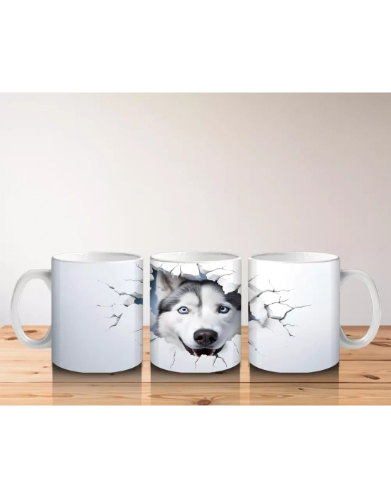 Çatlak Duvar Arasında Gri Husky – Baskılı Kahve Kupası