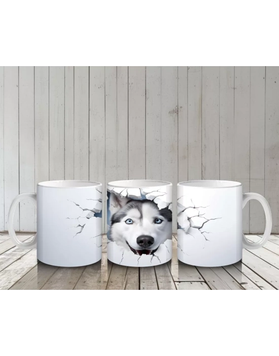 Çatlak Duvar Arasında Gri Husky – Baskılı Kahve Kupası