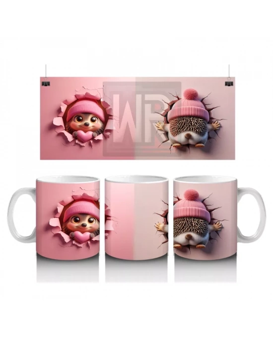 Çatlak Duvar Arasında Gülümseyen Oyuncak Kirpi – Baskılı Kahve Kupası