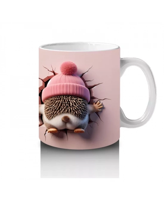 Çatlak Duvar Arasında Gülümseyen Oyuncak Kirpi – Baskılı Kahve Kupası