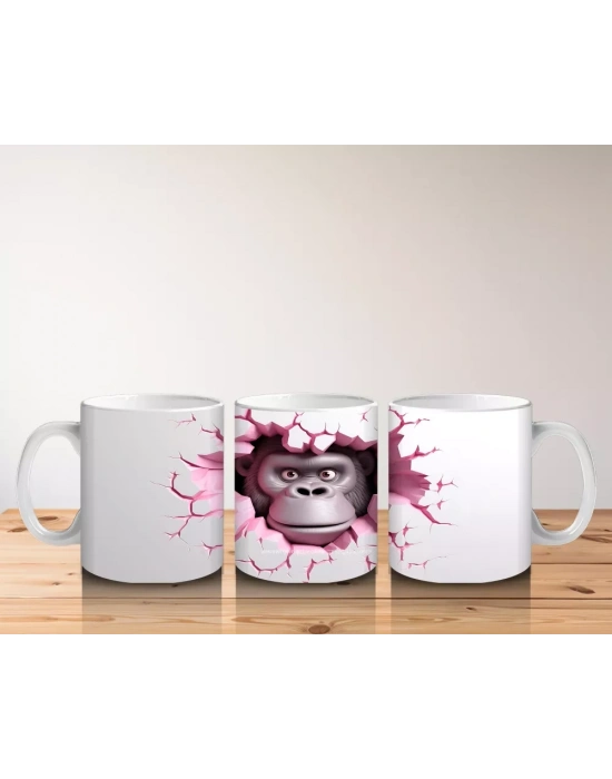 Çatlak Duvar Arasında Gümüş Renkli Goril – Baskılı Kahve Kupası