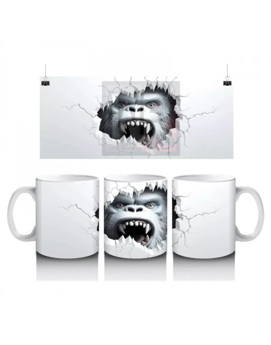 Çatlak Duvar Arasında Kükreyen Goril – Baskılı Kahve Kupası