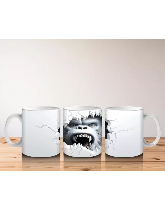 Çatlak Duvar Arasında Kükreyen Goril – Baskılı Kahve Kupası