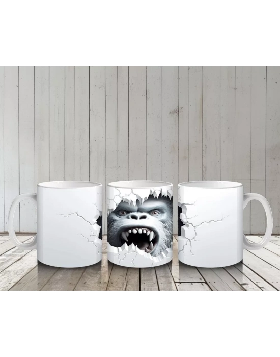 Çatlak Duvar Arasında Kükreyen Goril – Baskılı Kahve Kupası