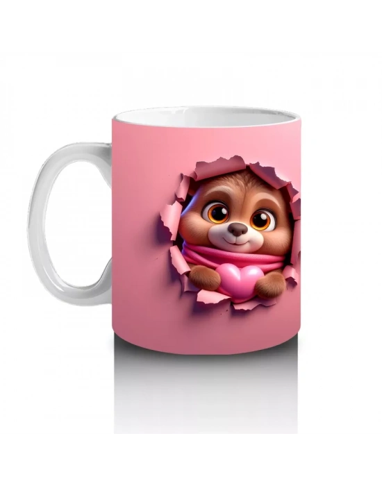 Çatlak Duvar Arasında Pembe Fularlı Sevimli Köpek - Baskılı kahve kupası