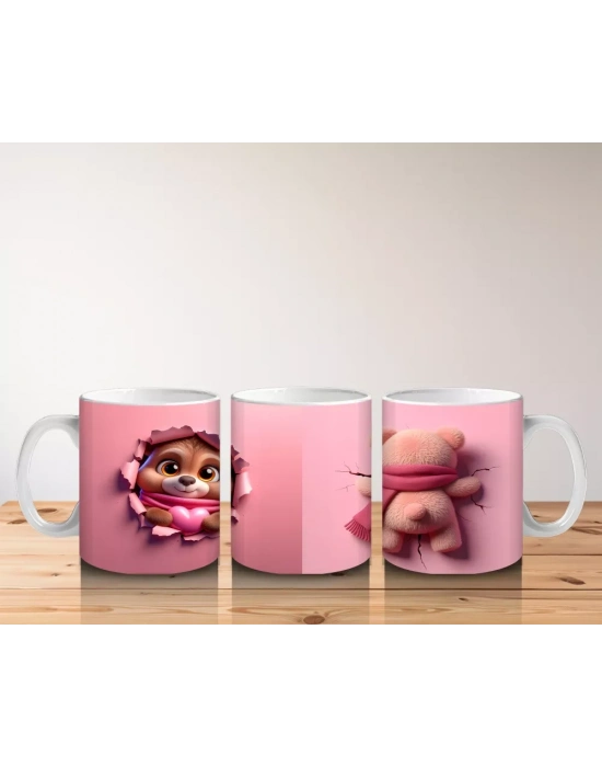 Çatlak Duvar Arasında Pembe Fularlı Sevimli Köpek - Baskılı kahve kupası