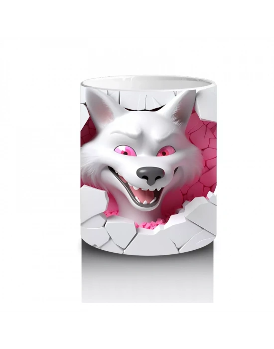 Çatlak Duvar Arasında Pembe Gözlü Kurt Figürü - Baskılı kahve kupası
