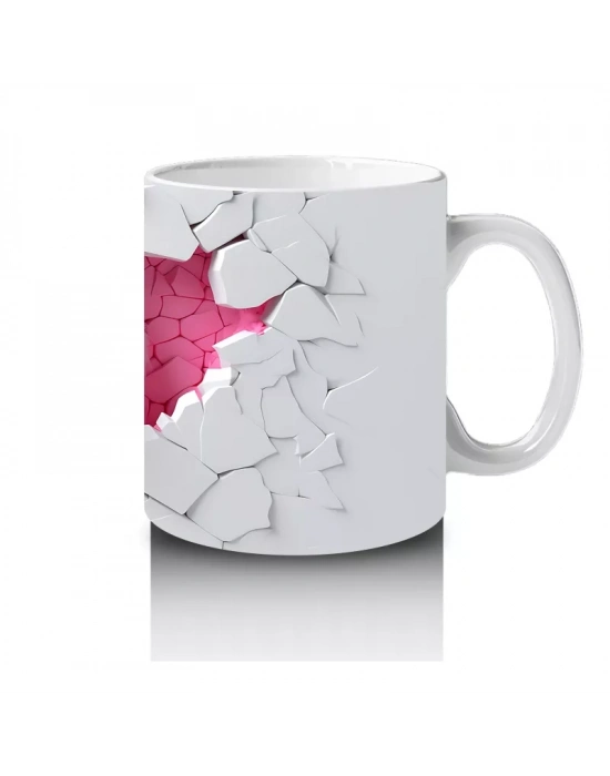 Çatlak Duvar Arasında Pembe Gözlü Kurt Figürü - Baskılı kahve kupası