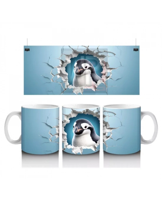 Çatlak Duvar Arasında Penguen Figürü – Baskılı Kahve Kupası