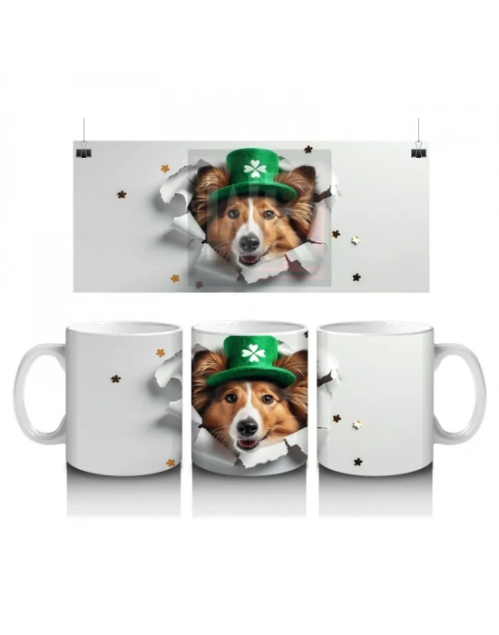 Çatlak Duvar Arasında Şapkalı Şanslı Köpek – Baskılı Kahve Kupası