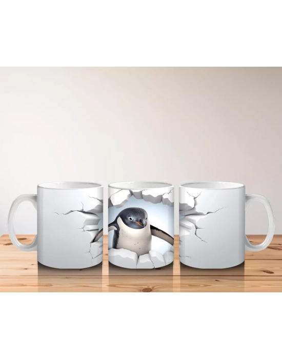 Çatlak Duvar Arasında Şaşkın Penguen – Baskılı Kahve Kupası