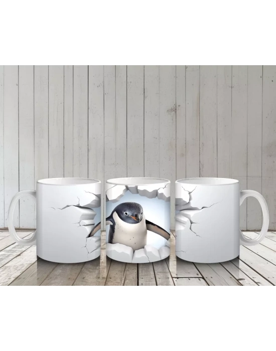 Çatlak Duvar Arasında Şaşkın Penguen – Baskılı Kahve Kupası
