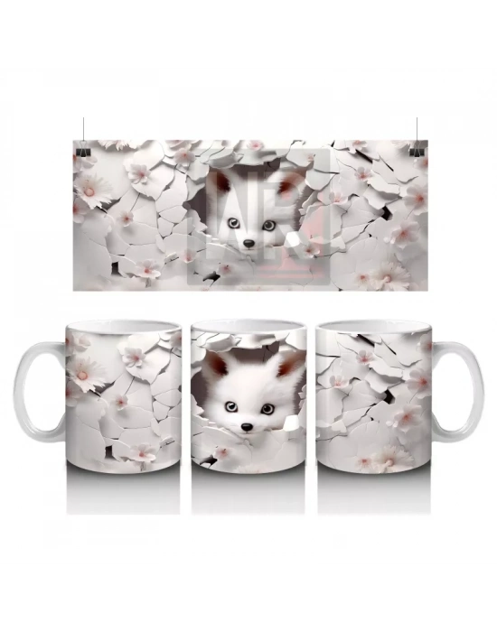 Çatlak Duvar Arasında Sevimli Huski Yavrusu – Baskılı Kahve Kupası