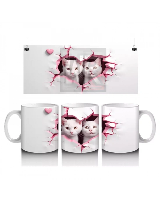Çatlak Duvar Arasında Sevimli Kedi Kardeşler – Baskılı Kahve Kupası