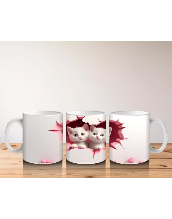 Çatlak Duvar Arasında Sevimli Kedi Kardeşler – Baskılı Kahve Kupası