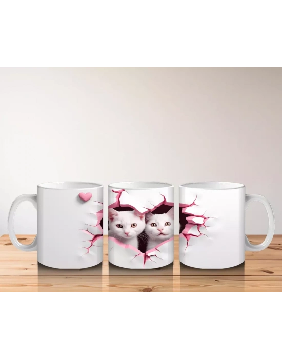 Çatlak Duvar Arasında Sevimli Kedi Kardeşler – Baskılı Kahve Kupası
