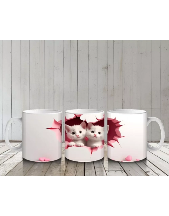 Çatlak Duvar Arasında Sevimli Kedi Kardeşler – Baskılı Kahve Kupası