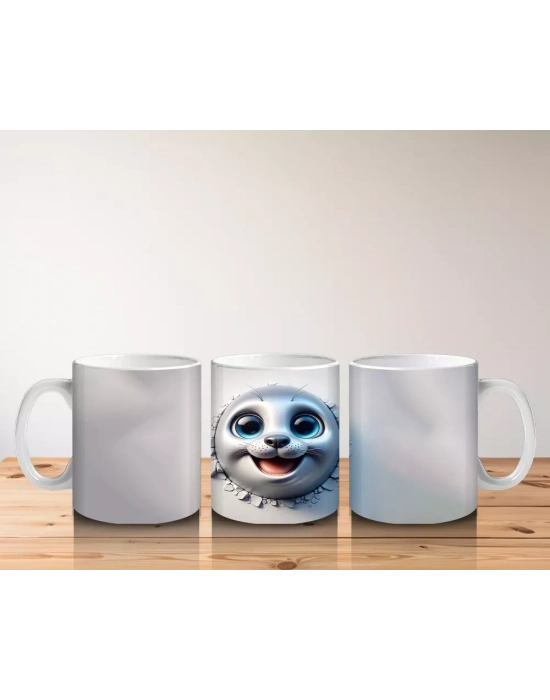 Çatlak Duvar Arasında Sevimli Yavru Kutup Tilkisi - Baskılı kahve kupası