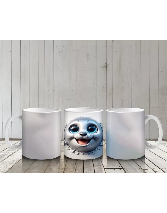 Çatlak Duvar Arasında Sevimli Yavru Kutup Tilkisi - Baskılı kahve kupası