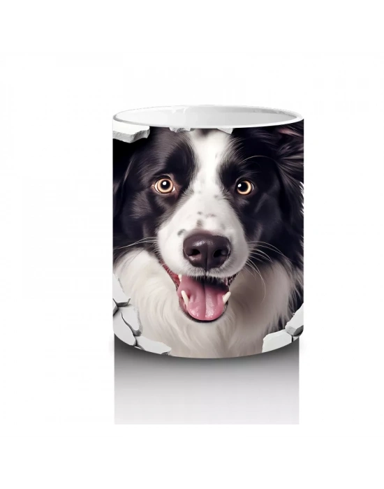 Çatlak Duvar Arasında Siyah Beyaz Köpek – Baskılı Kahve Kupası