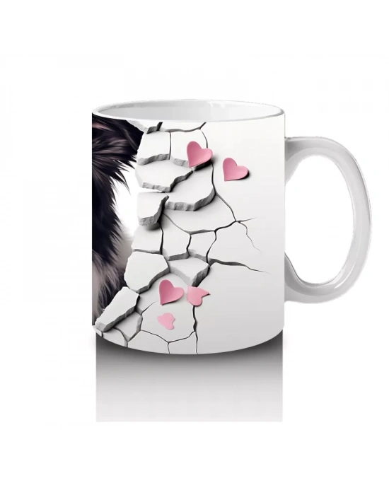 Çatlak Duvar Arasında Siyah Beyaz Köpek – Baskılı Kahve Kupası