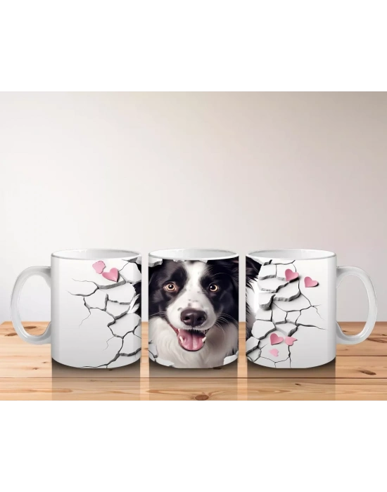 Çatlak Duvar Arasında Siyah Beyaz Köpek – Baskılı Kahve Kupası