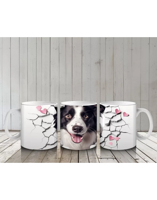 Çatlak Duvar Arasında Siyah Beyaz Köpek – Baskılı Kahve Kupası