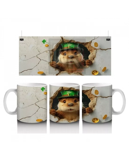 Çatlak Duvar Arasında St. Patrick’s Temalı Köstebek - Baskılı kahve kupası