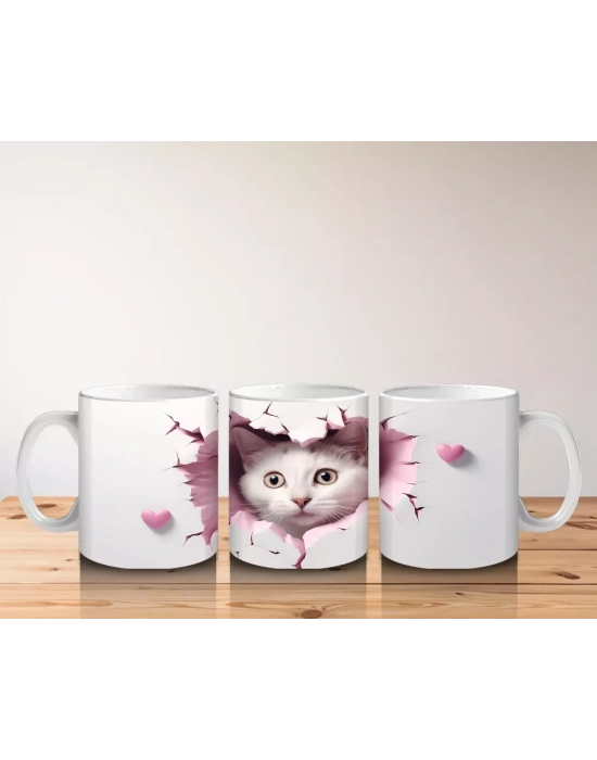 Çatlak Duvar Arasından Bakan Gri Kedi – Baskılı Kahve Kupası