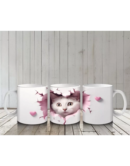 Çatlak Duvar Arasından Bakan Gri Kedi – Baskılı Kahve Kupası