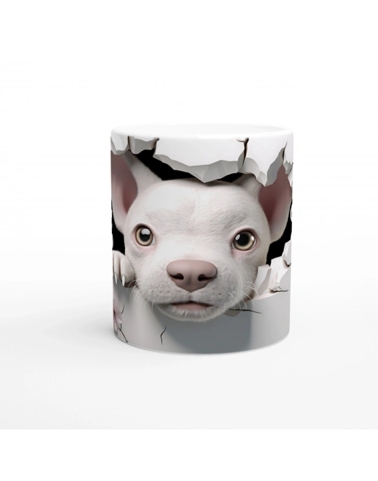 Çatlak Duvar Arasından Bakan Sevimli Beyaz Köpek Baskılı Kupa Bardak