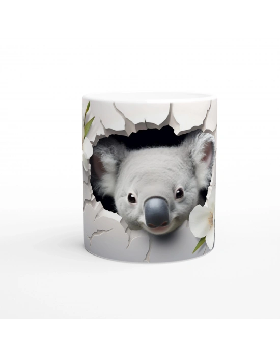 Çatlak Duvar Arasından Bakan Sevimli Koala Temalı Baskılı Kupa Bardak