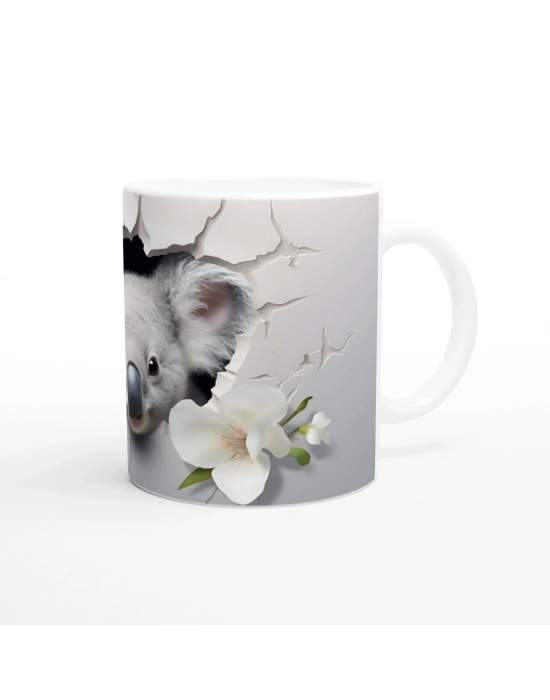 Çatlak Duvar Arasından Bakan Sevimli Koala Temalı Baskılı Kupa Bardak