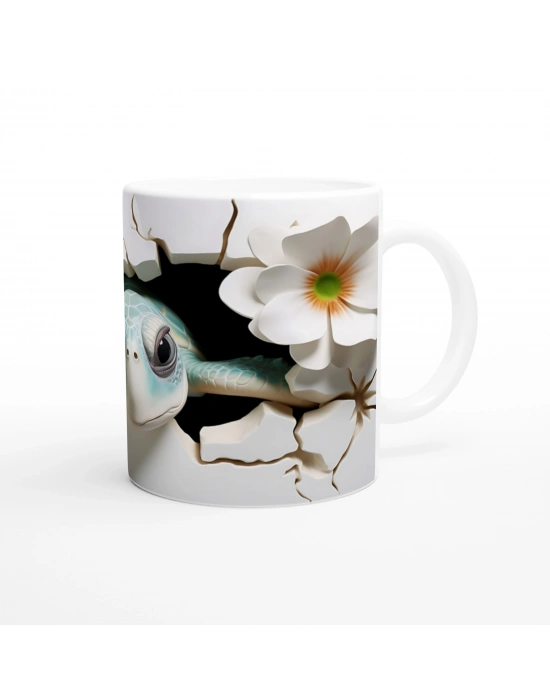 Çatlak Duvar Arasından Bakan Su Yeşili Deniz Kaplumbağası Kupa Bardak