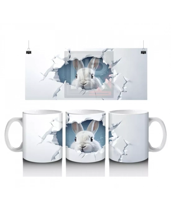 Çatlak Duvar Arasından Bakan Tavşan – Baskılı Kahve Kupası