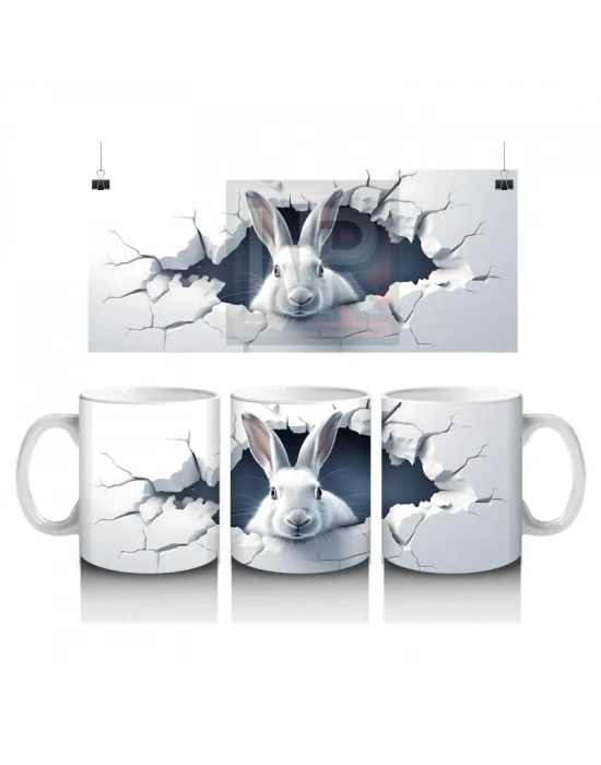 Çatlak Duvar Arasından Bakan Tavşan – Baskılı Kahve Kupası