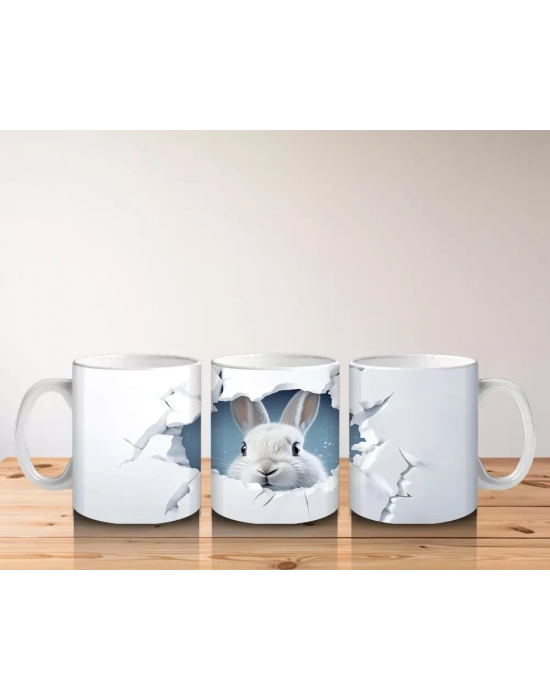 Çatlak Duvar Arasından Bakan Tavşan – Baskılı Kahve Kupası
